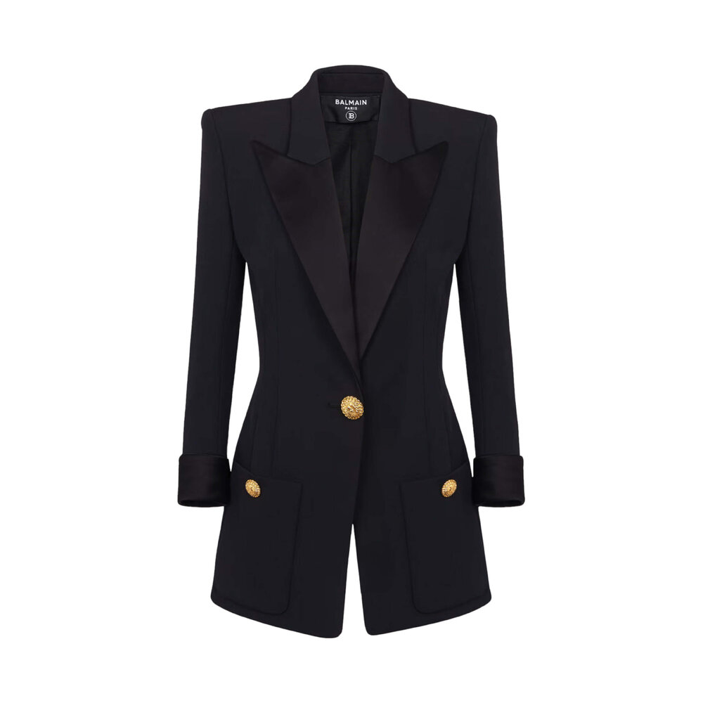 Balmain - Noir Satin Collar Single Button Jacket