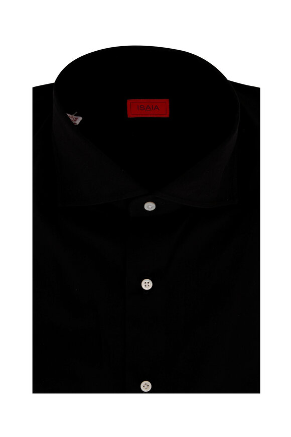 Isaia - Solid Black Stretch Cotton Dress Shirt 