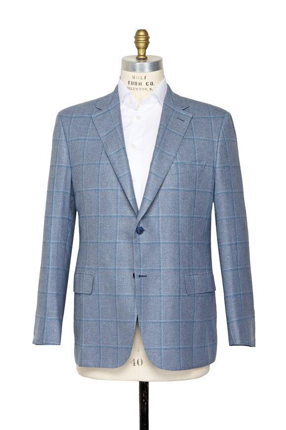 Brioni Multi Blue Plaid Silk & Cashmere Sportcoat - view 3