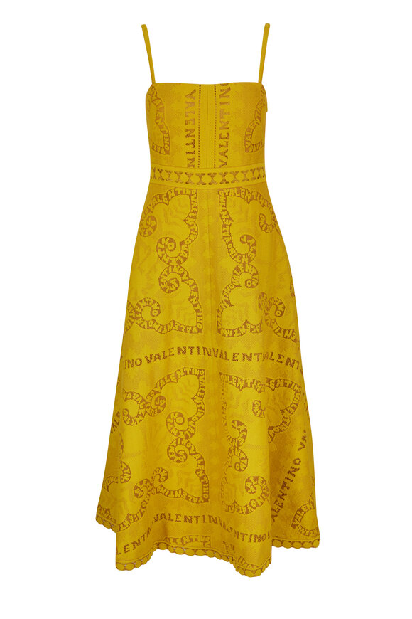 Valentino - Yellow Cotton Guipure Bandana Midi Dress