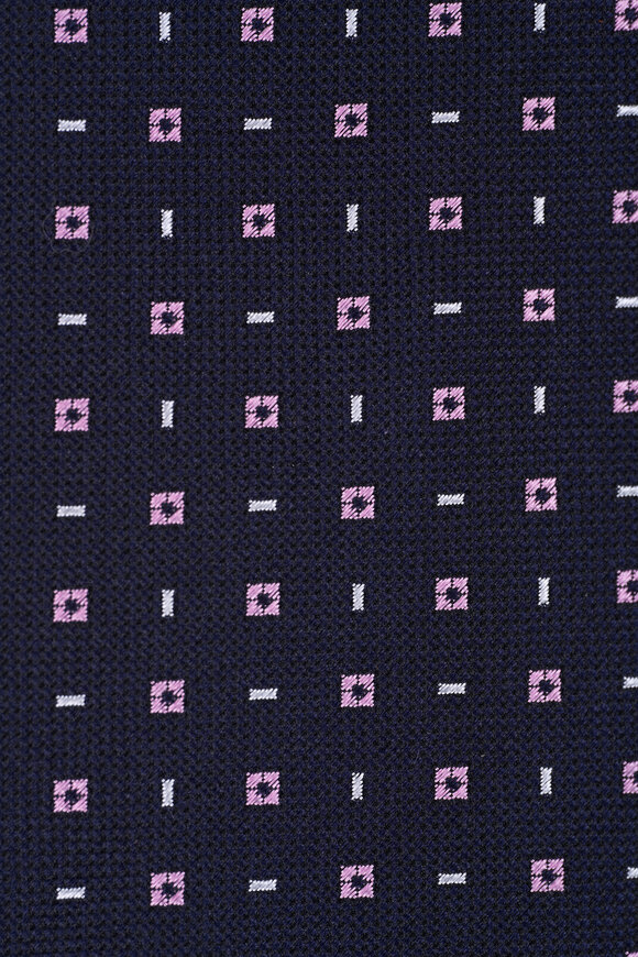 Zegna Navy Geometric Silk Necktie - view 2