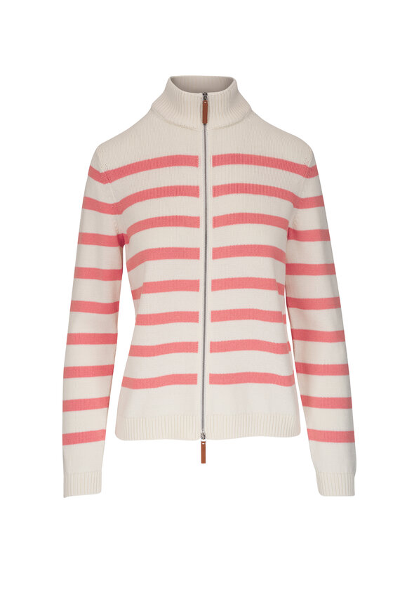 Lafayette 148 New York - Deep Pink Dusk Striped Cotton & Silk Zip Cardigan