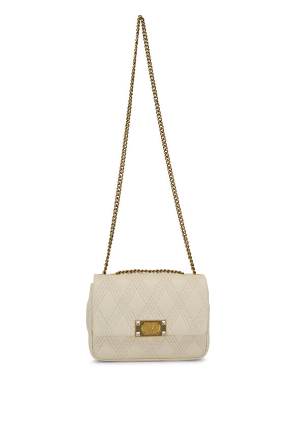 Valentino Garavani Quiltie 67 Butter White Leather Shoulder Bag