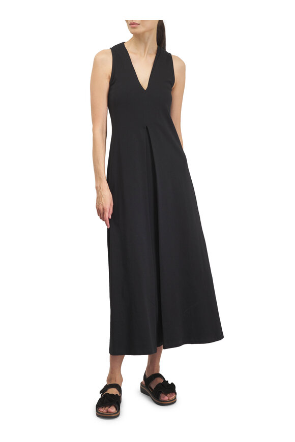 Majestic - Black Supima Cotton V-Neck Midi Dress