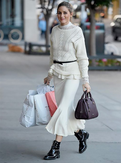 Olivia Palermo Slip dress and sweater 