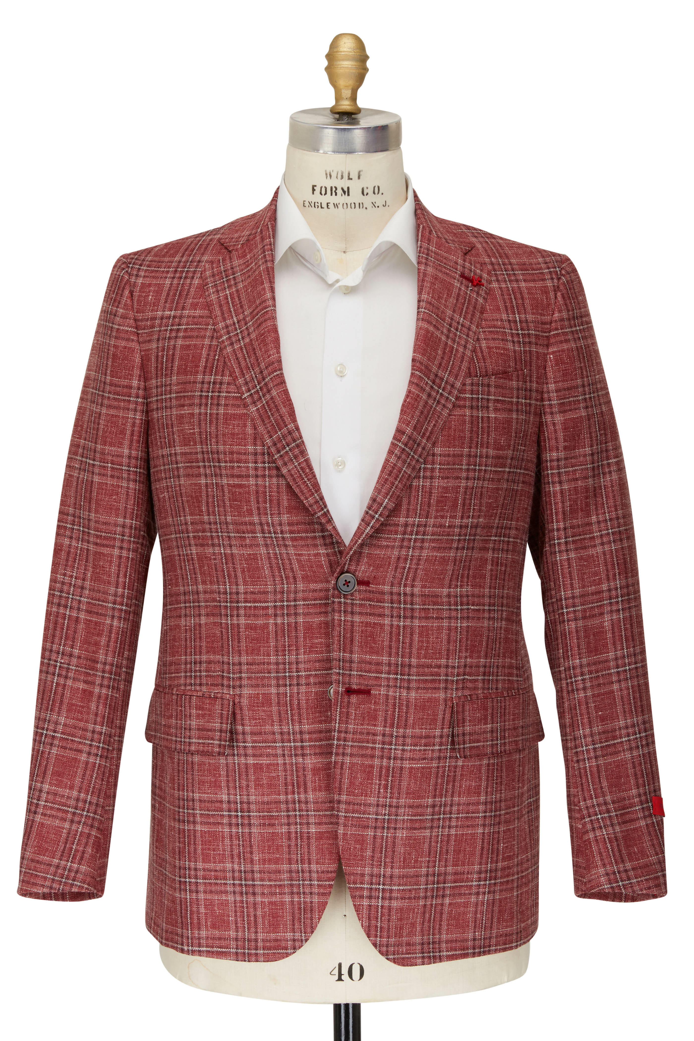 Isaia - Red Plaid Summer Hopsack Sportcoat