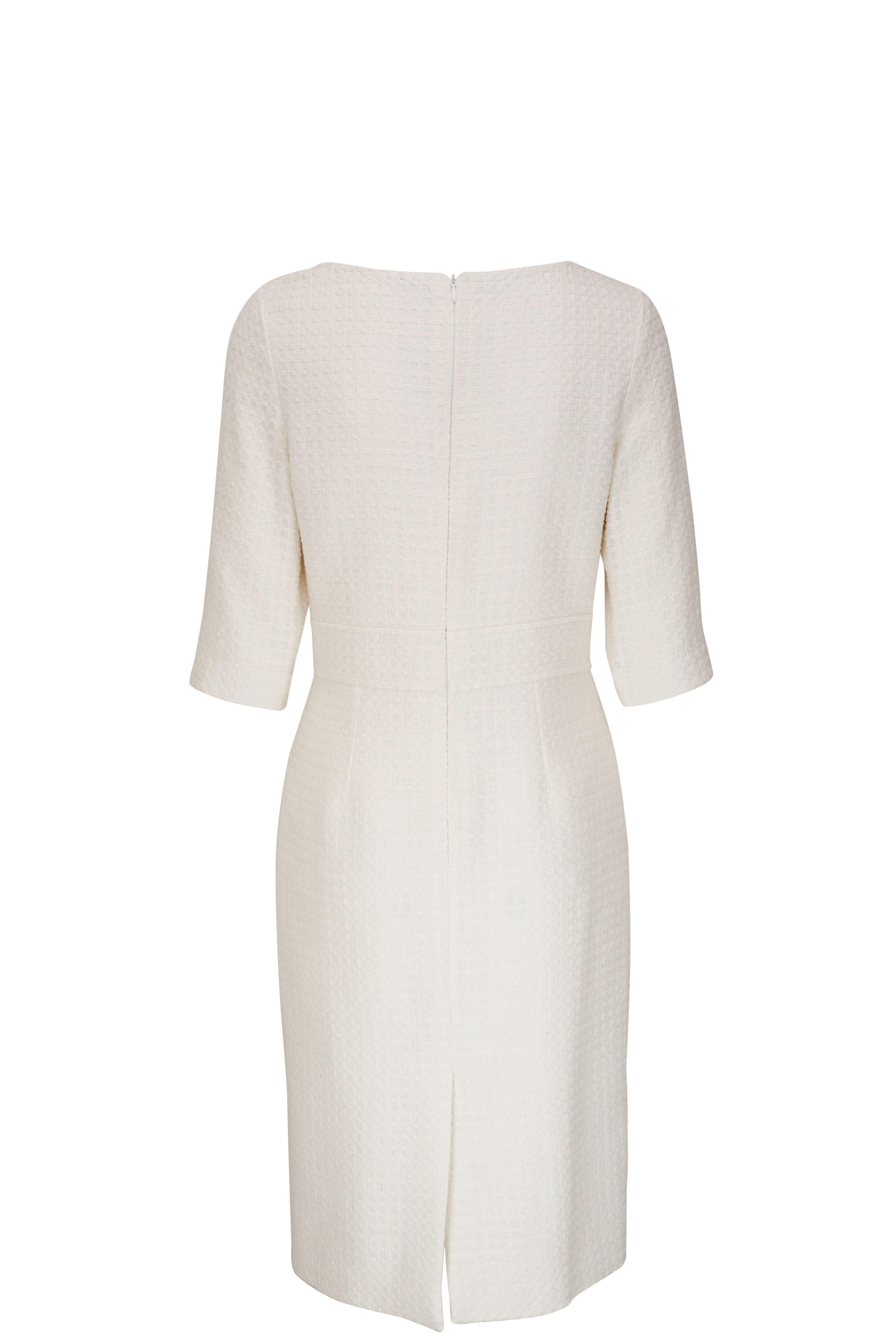 Kiton - White Jacquard Three-Quarter Sleeve Sheath Dress