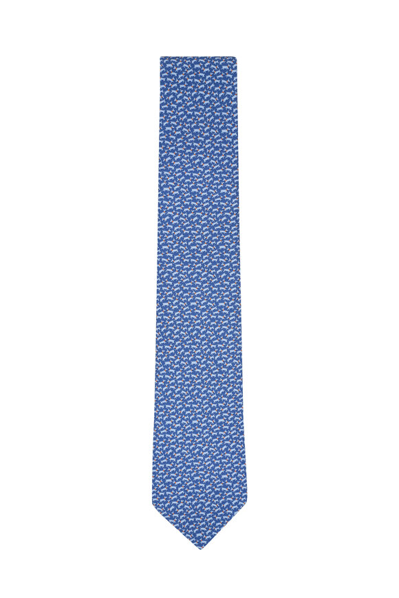 Ferragamo - Blue Dog Print Silk Necktie 