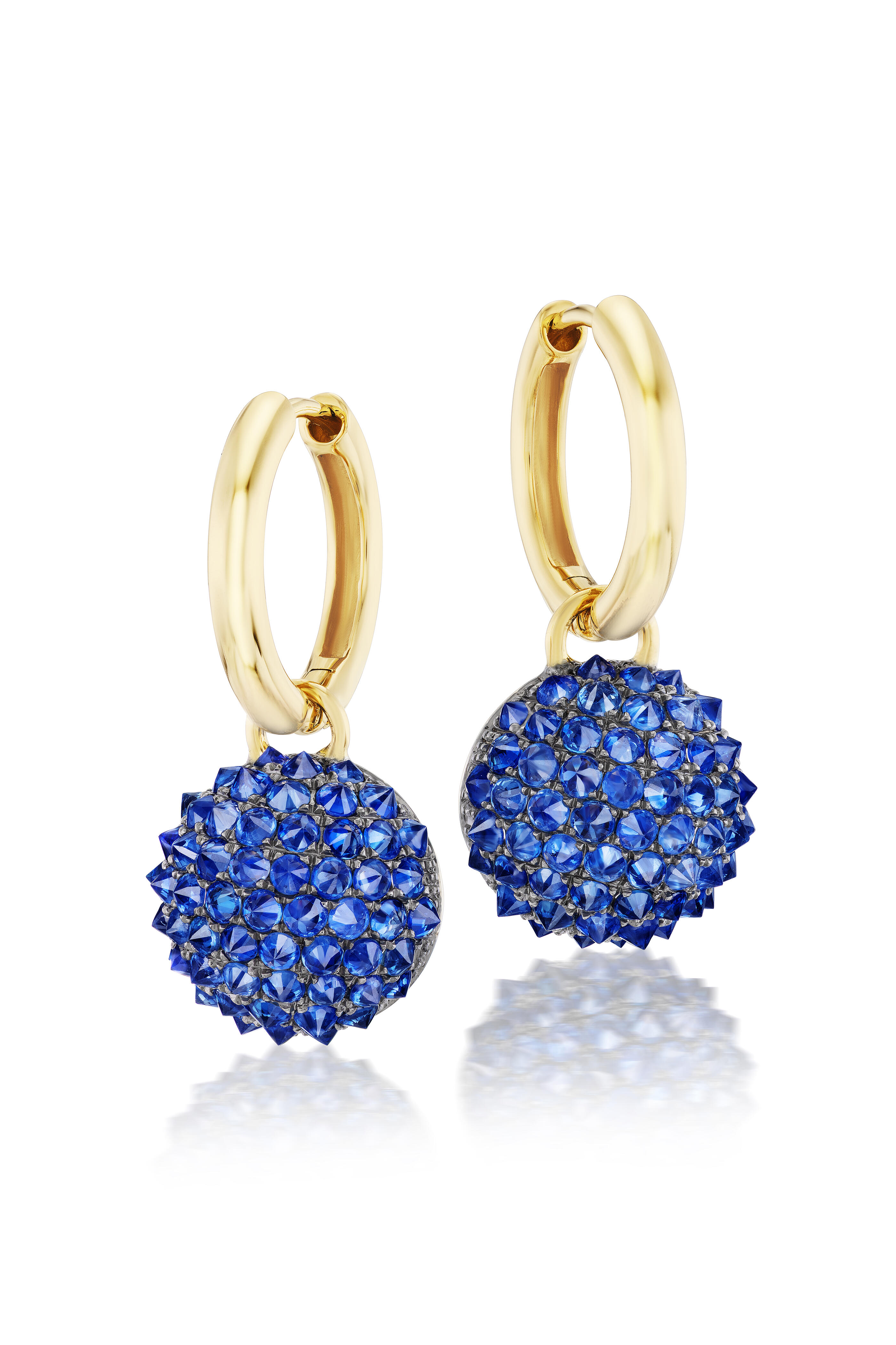 Nam Cho - 18k Yellow Gold Blue Sapphire Ball Hoop Earring