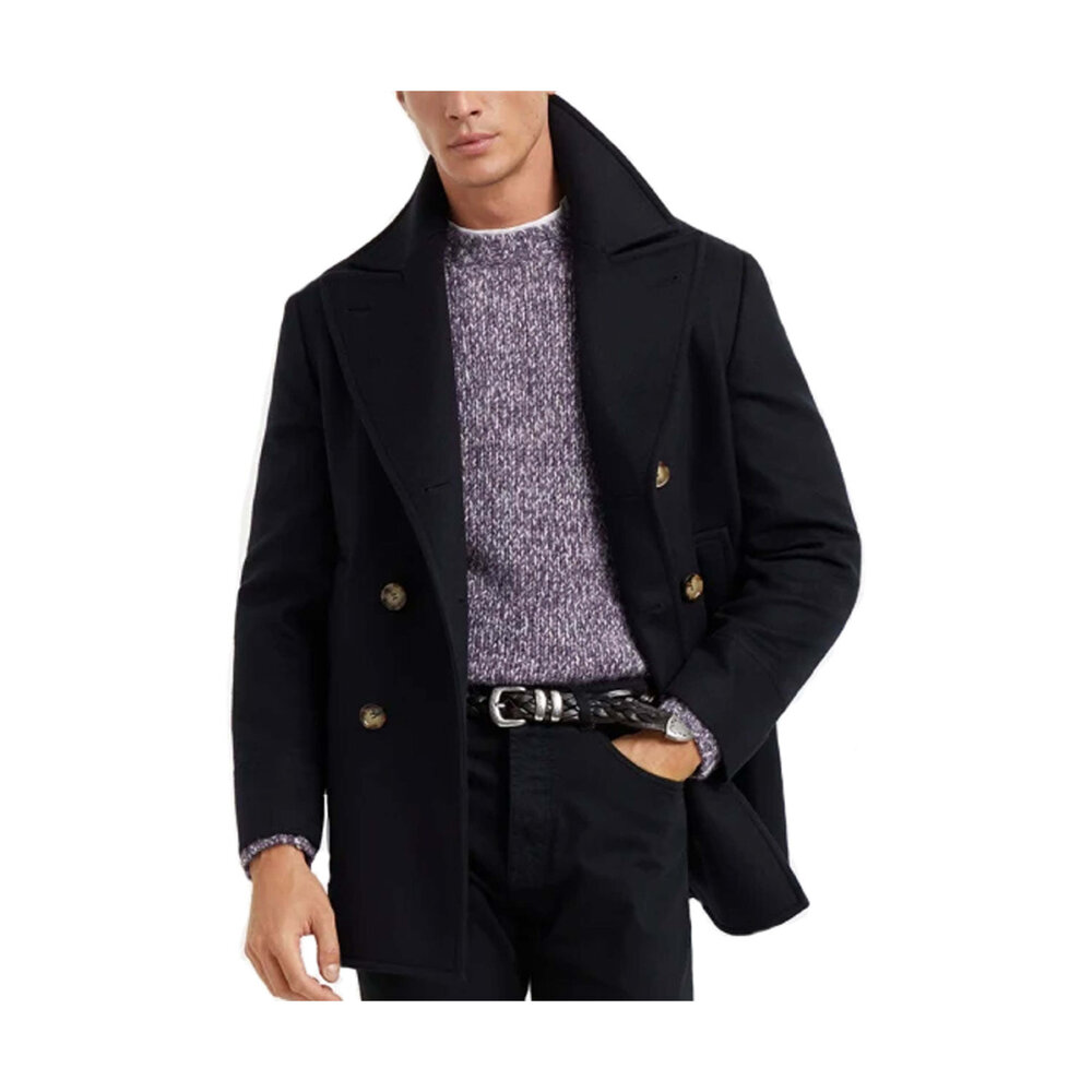 アウターその他 BRUNELLO CUCINELLI Double-breasted wool coat BLUE NAVY Brunello Cucinelli Double-breasted wool coat in Navy/Piombo