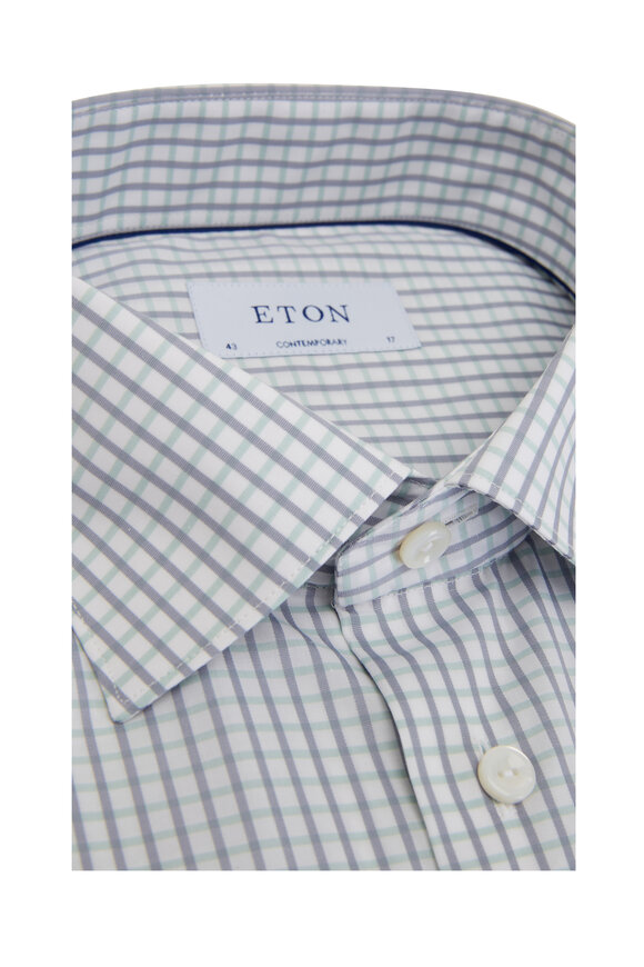 Eton - Light Green & Gray Check Twill Dress Shirt