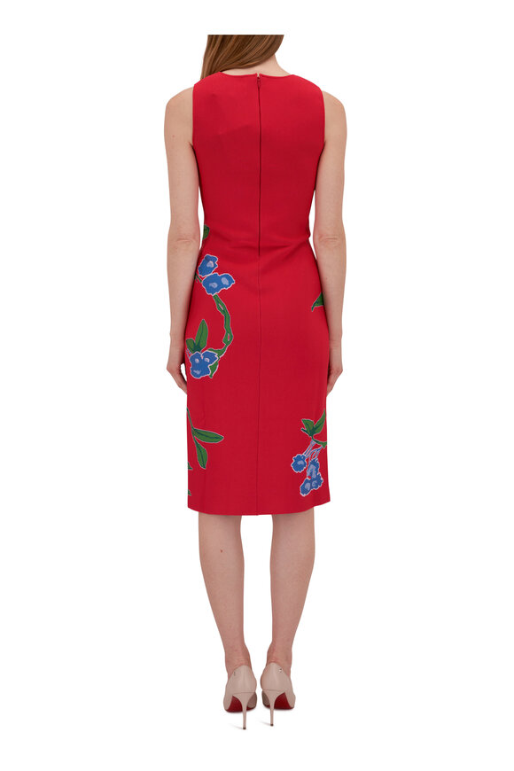 Carolina Herrera - Lacquer Red Floral Knit Midi Dress 