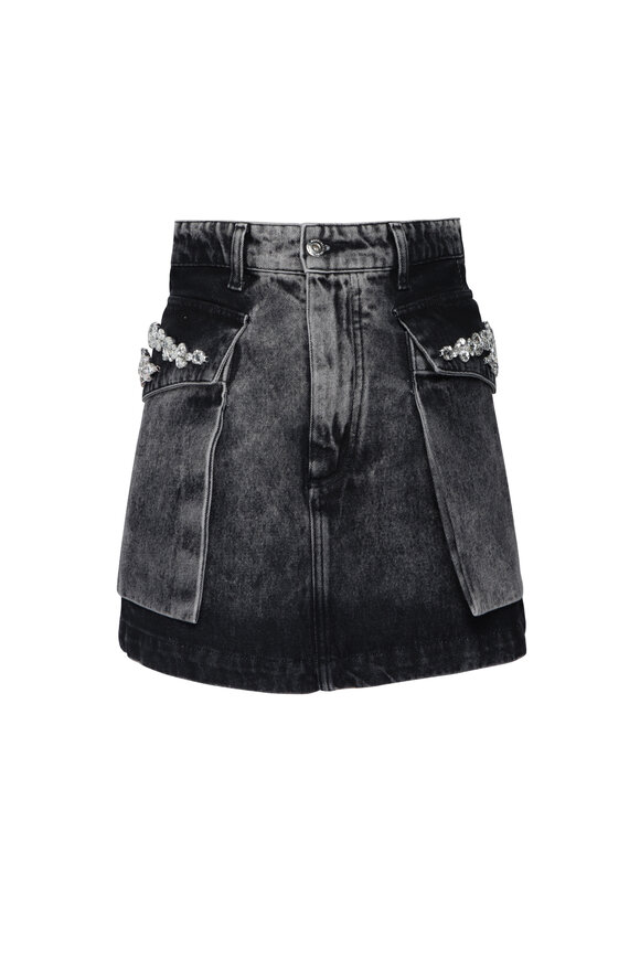 Marques ' Almeida Black Acid Wash Denim Embellished Mini Skirt
