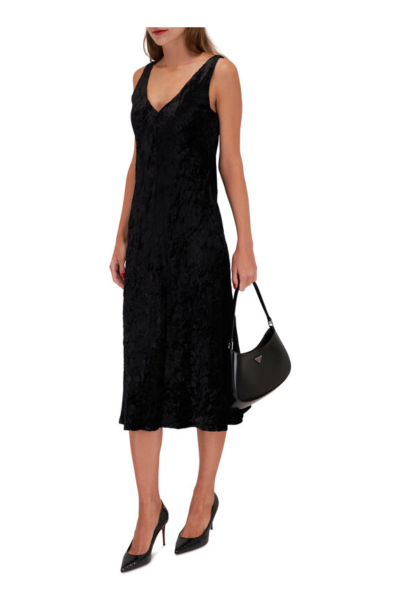 Vince - Luxe Black Textured Velvet Slip Dress