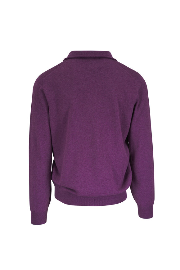 Brunello Cucinelli Dark Burgundy Cashmere Quarter-Zip Pullover - view 2