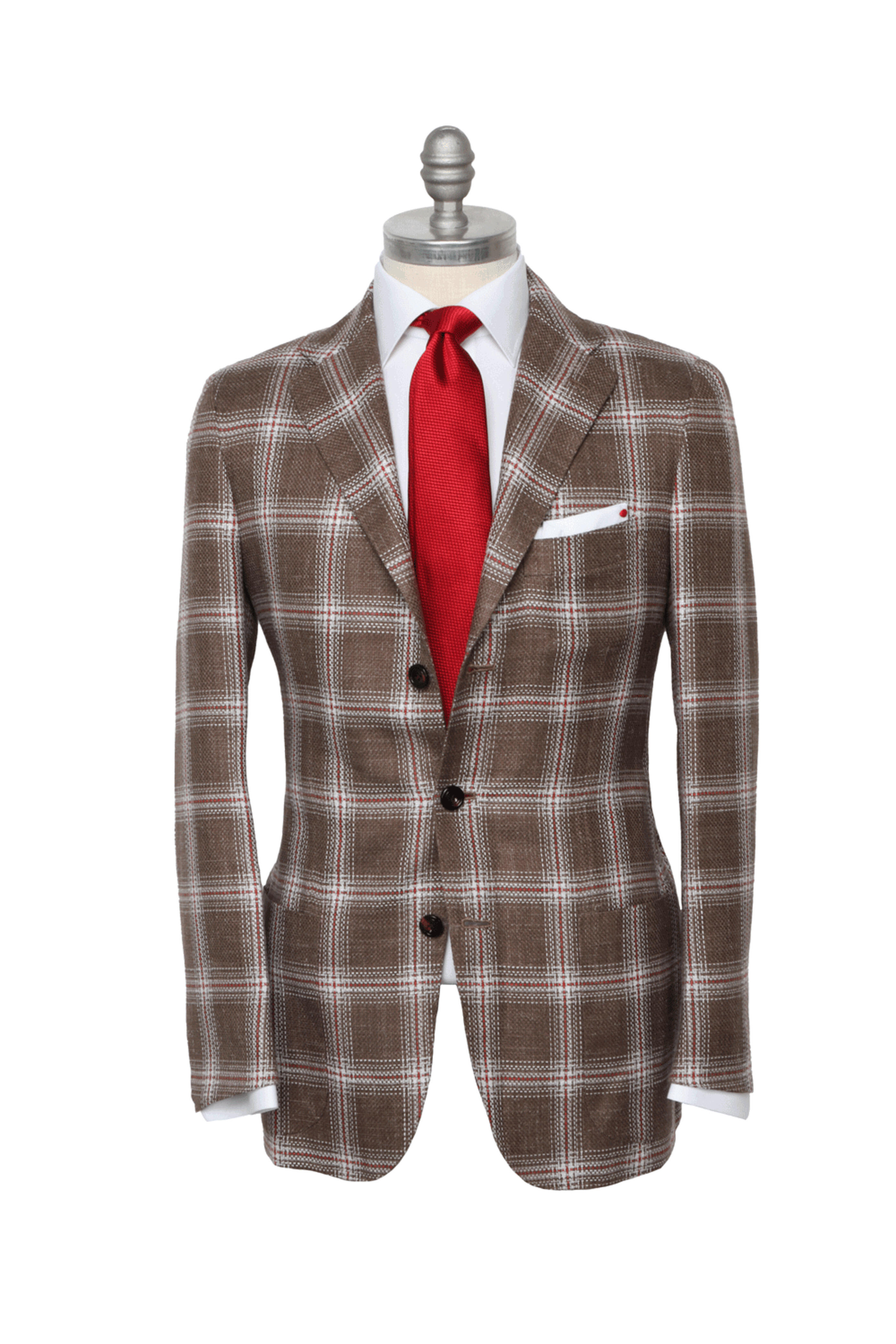 Kiton - Brown, White & Red Windowpane Sportcoat