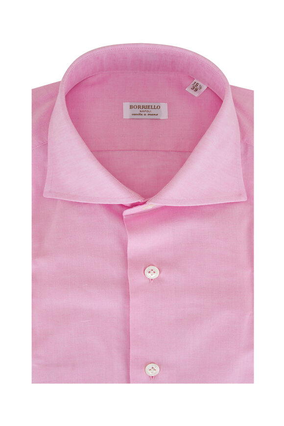 Borriello Solid Pink Cotton Dress Shirt