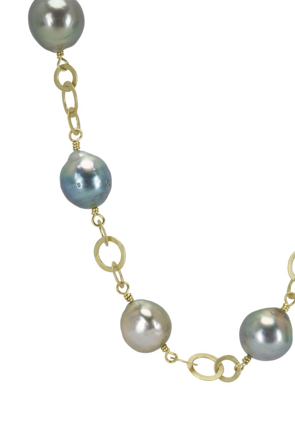 Mindy Fox - Polished Link Baroque Pearl Necklace