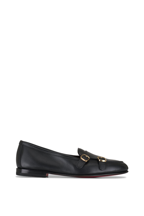 Santoni - Carlos Black Leather Monkstrap Loafer 