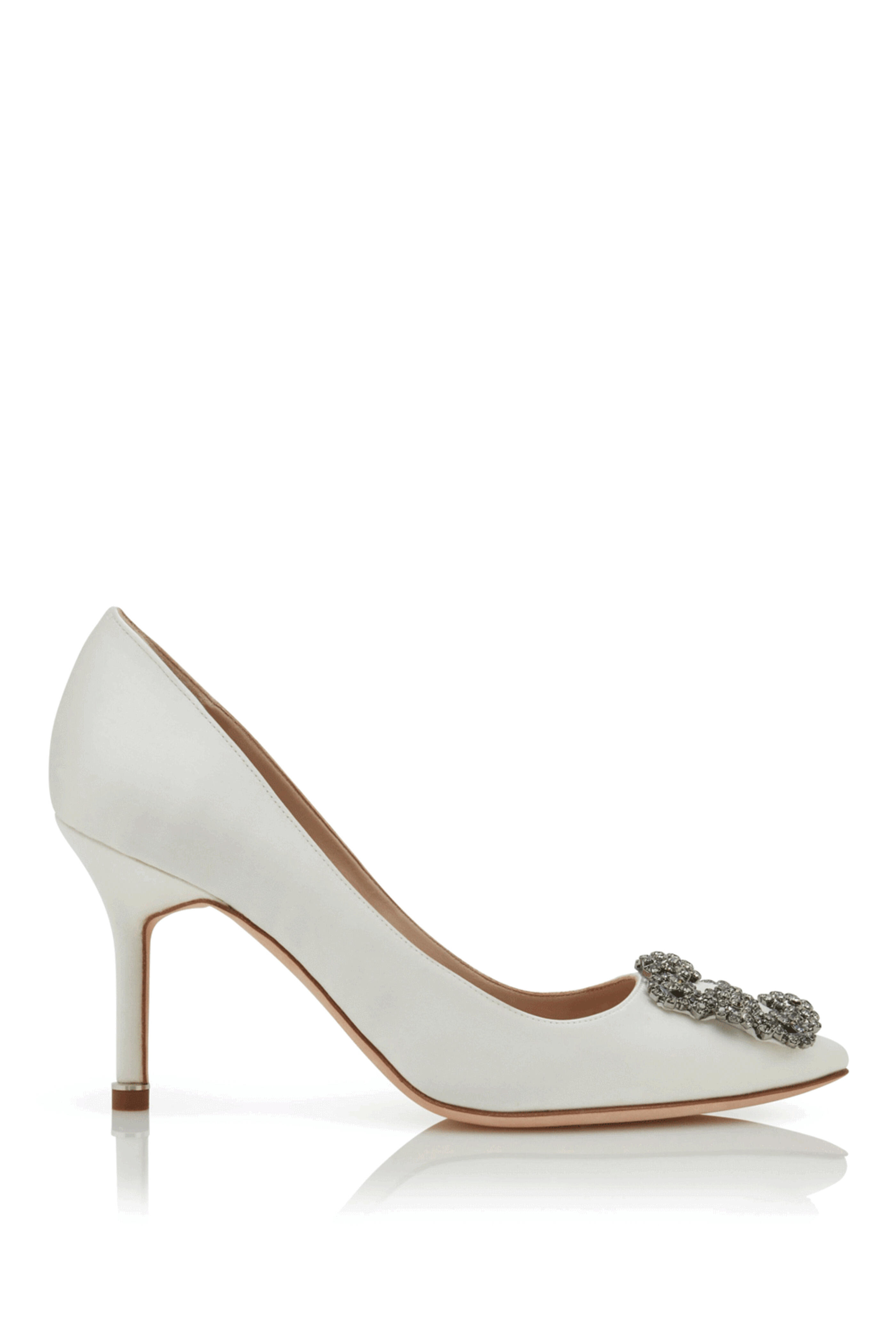 Manolo Blahnik - Hangisi 90 Light Cream Satin Jewel Buckle Pump