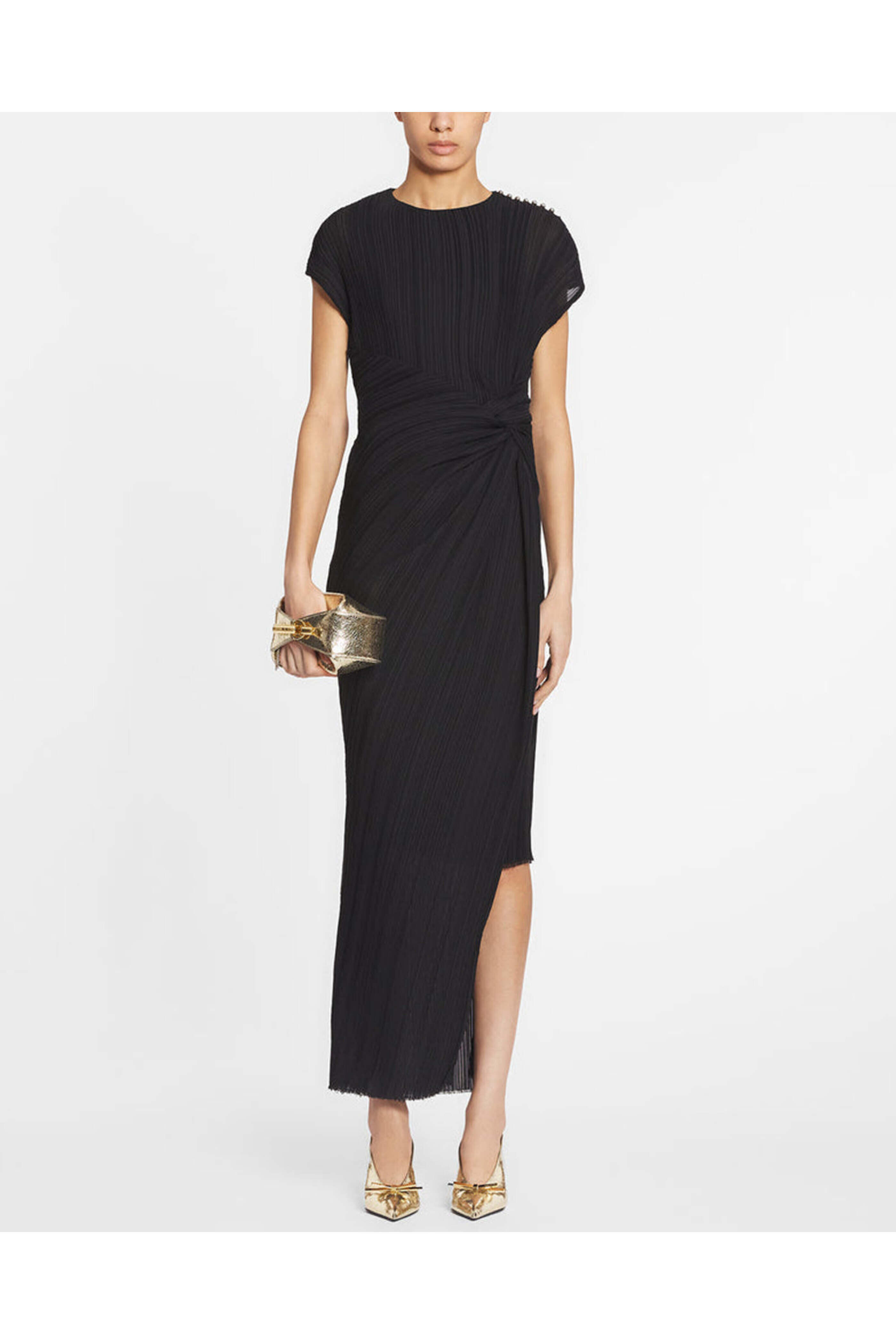 Lanvin - Black Asymmetrical Pleated Twist Gown
