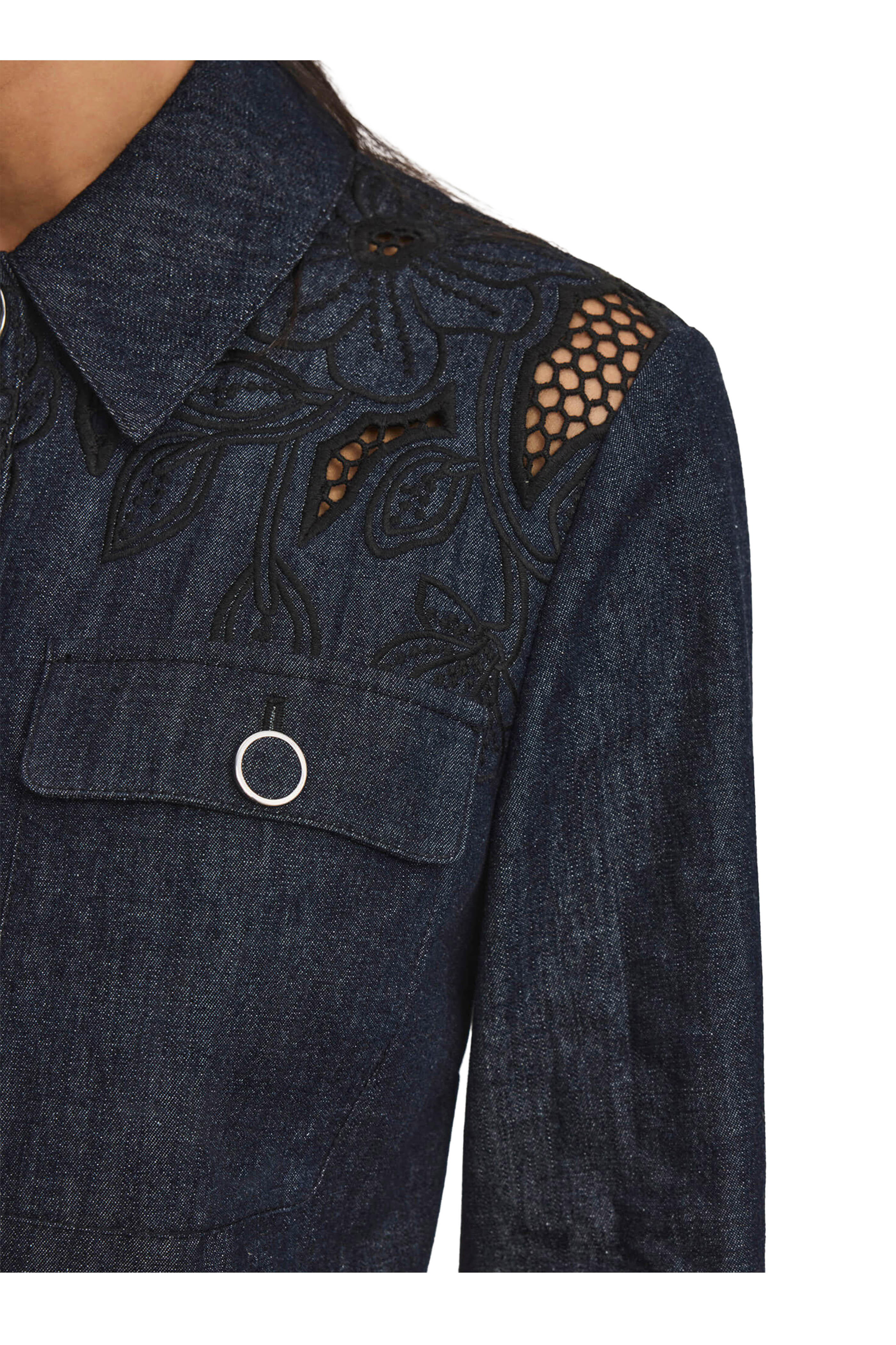 Veronica Beard - Kiki Eyelet Indigo Chambray Cinched Field Jacket - view 5