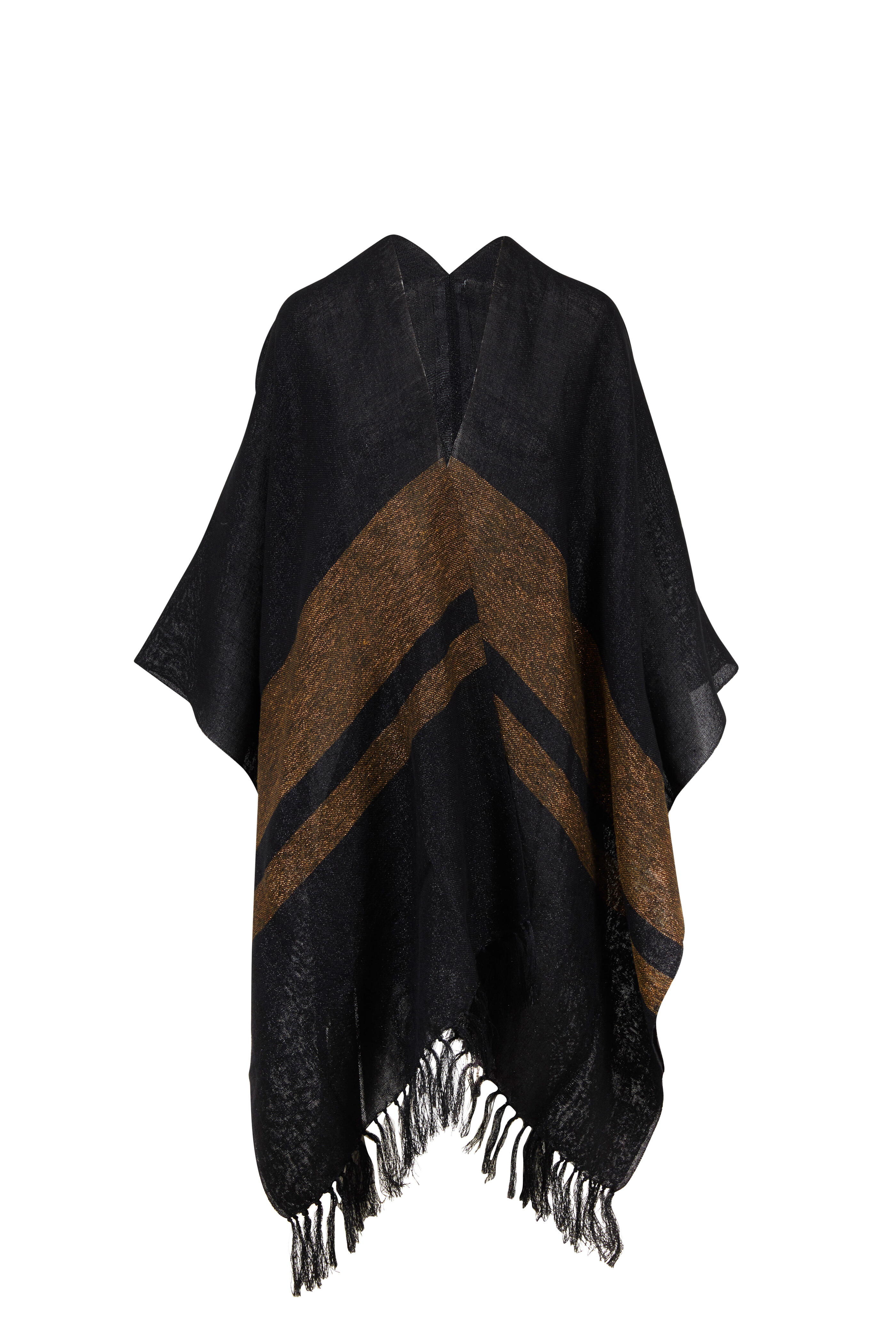 Brunello Cucinelli - Black Lurex Striped Fringe Poncho