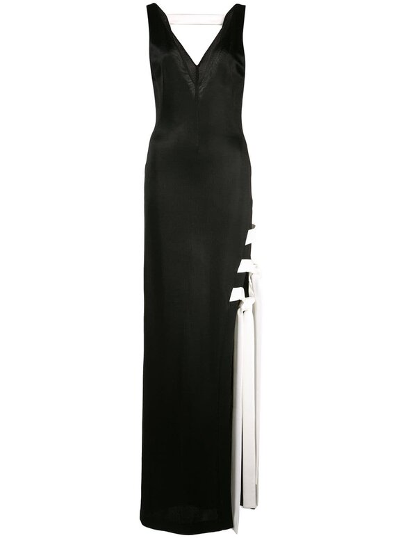 Galvan - Laced Black Jersey Side Tie V-Neck Gown