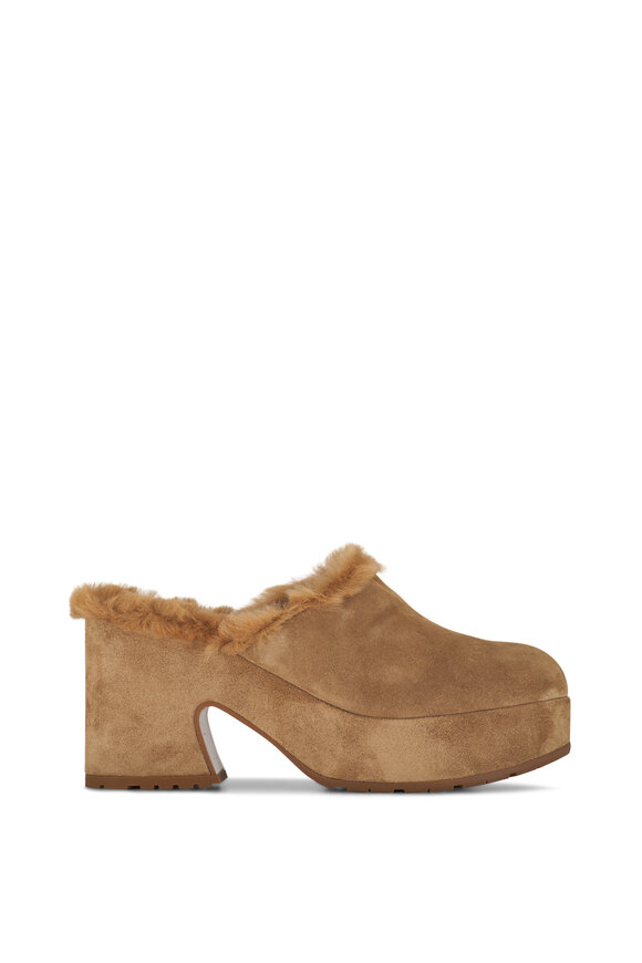 Gianvito Rossi - Lyss Camel Suede & Shearling Clog, 85mm