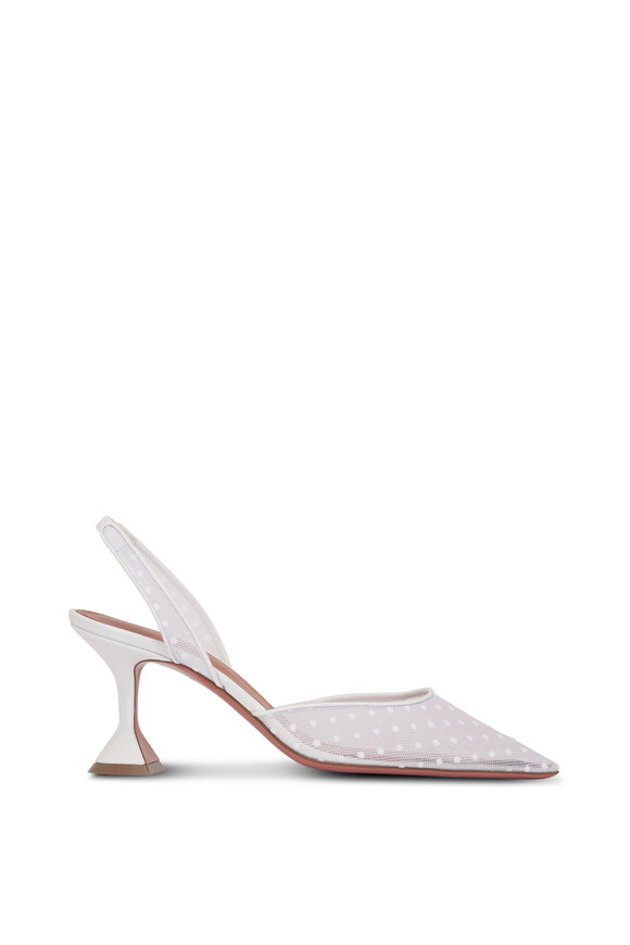 Amina Muaddi Holly White Mesh Dot Slingback, 70mm - view 3