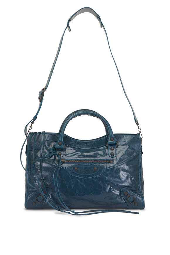 Balenciaga Medium Le City Lagoon Leather Shoulder Bag