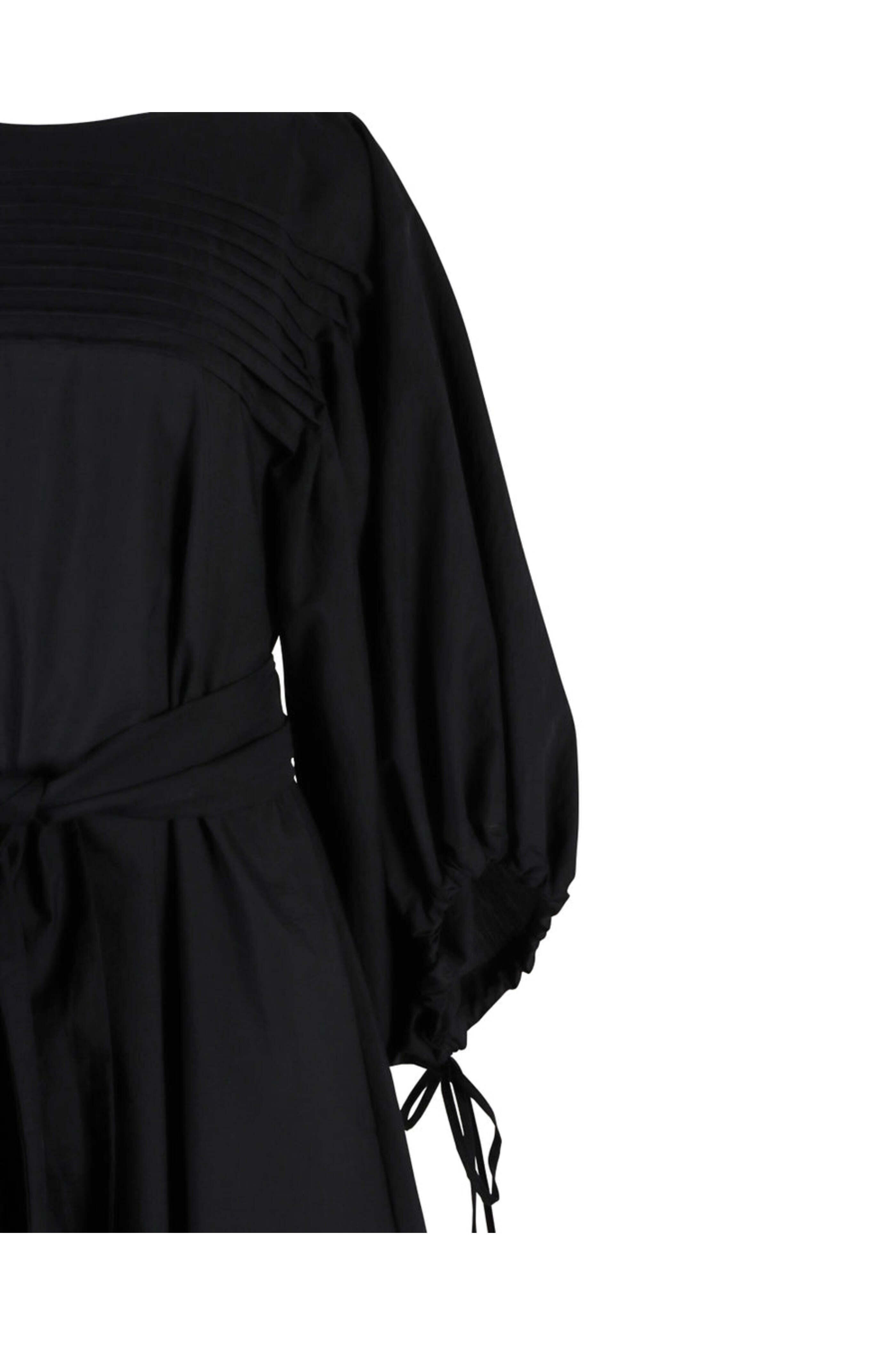 Aetna Shirt Corp - Black Pleat Front Lambe Midi Dress