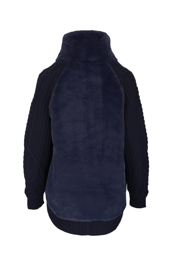 Herno Navy Faux Fur Mixed Media Jacket - view 3