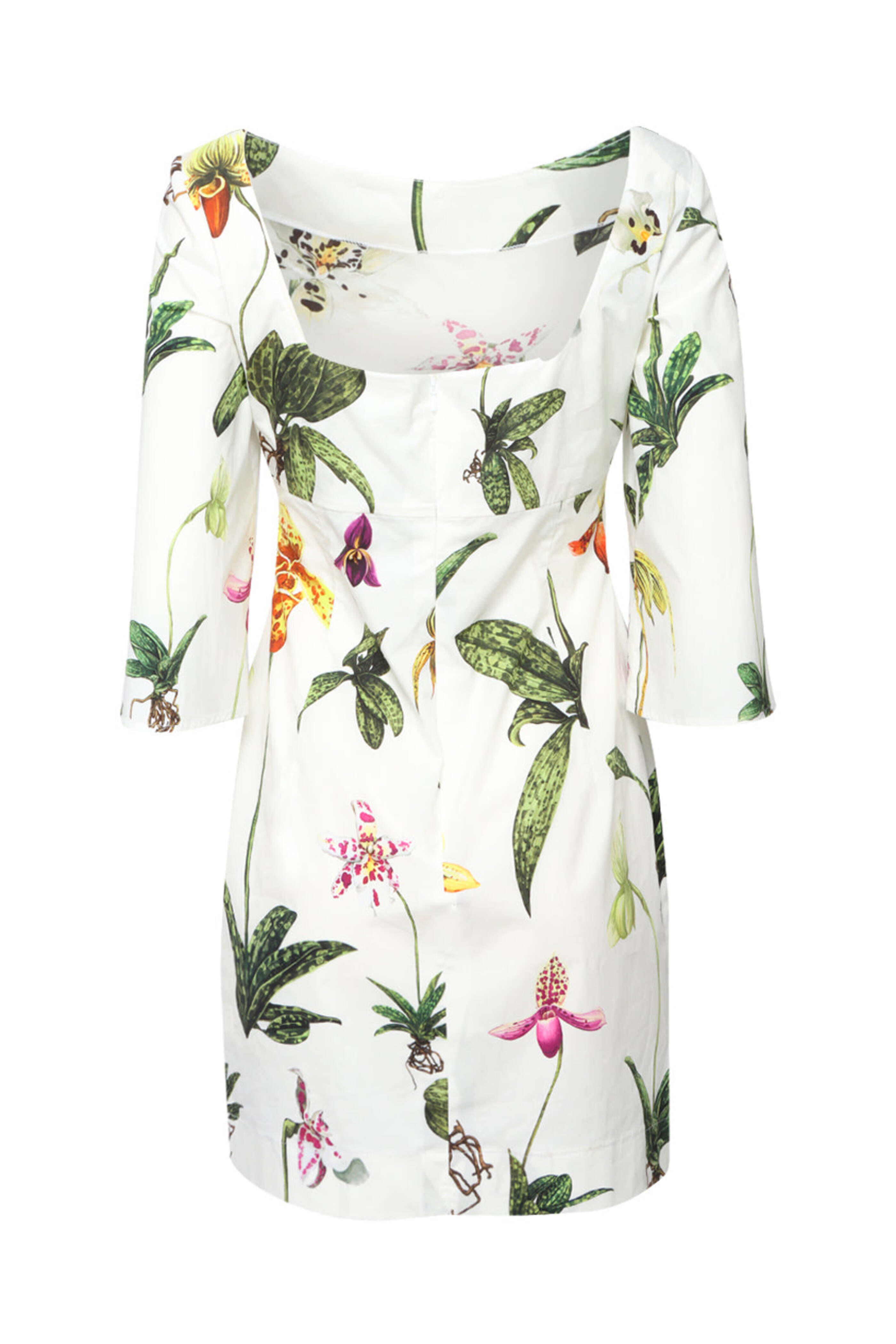 Oscar de la Renta - White Orchid Print Bateau Neck Mini Dress