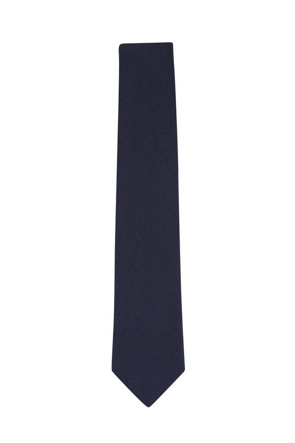 Paolo Albizzati Navy Blue Solid Linen, Silk & Cotton Necktie - view 1