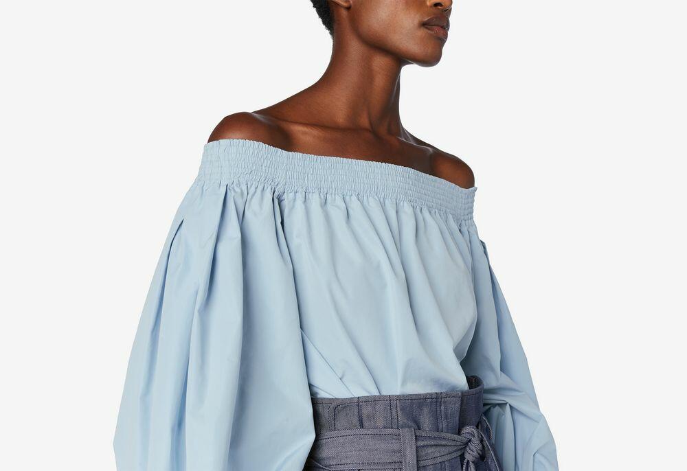 Derek Lam - Pale Blue Cotton Off-The-Shoulder Blouse