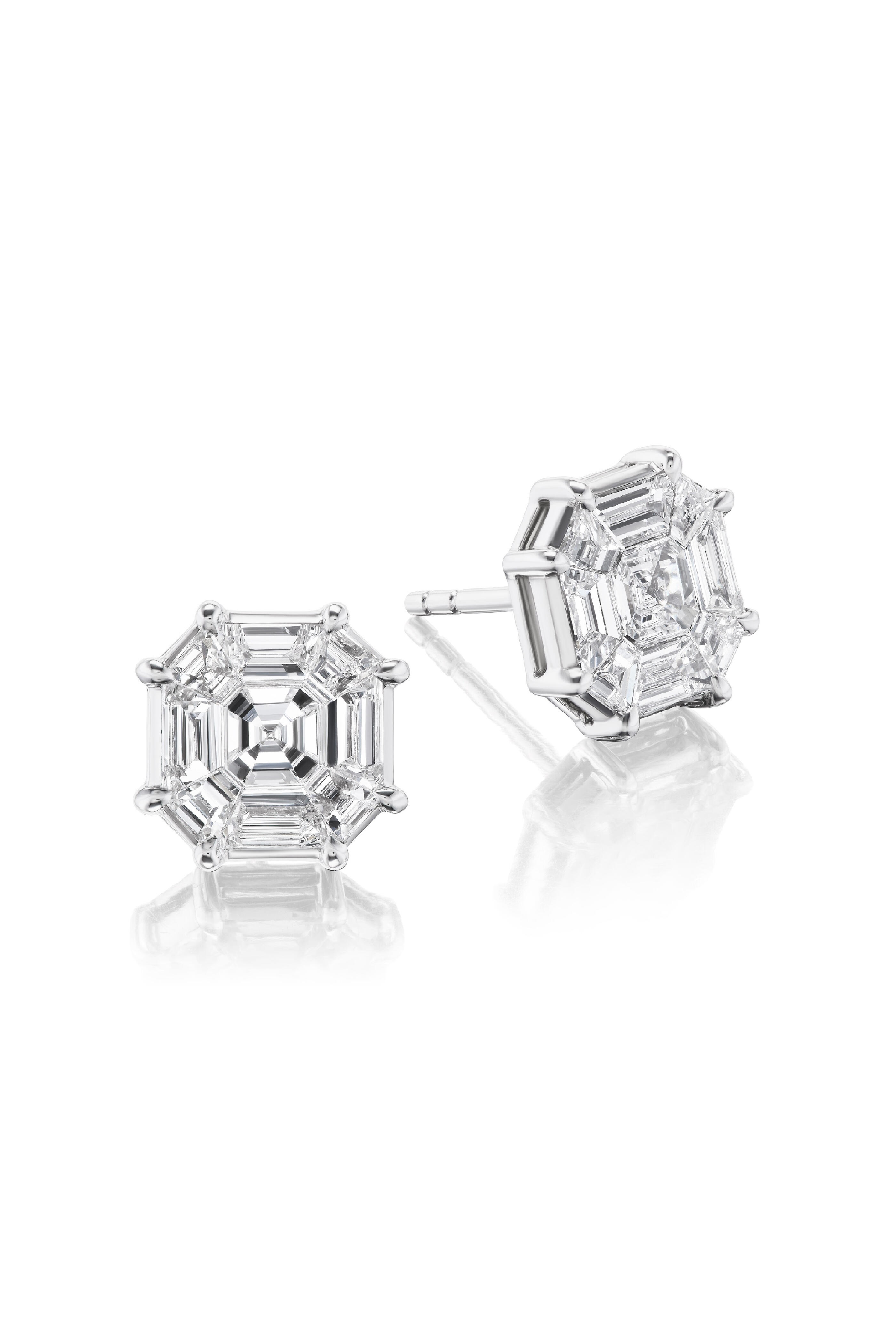 Nam Cho - 18k White Diamond Mosaic Asscher Studs