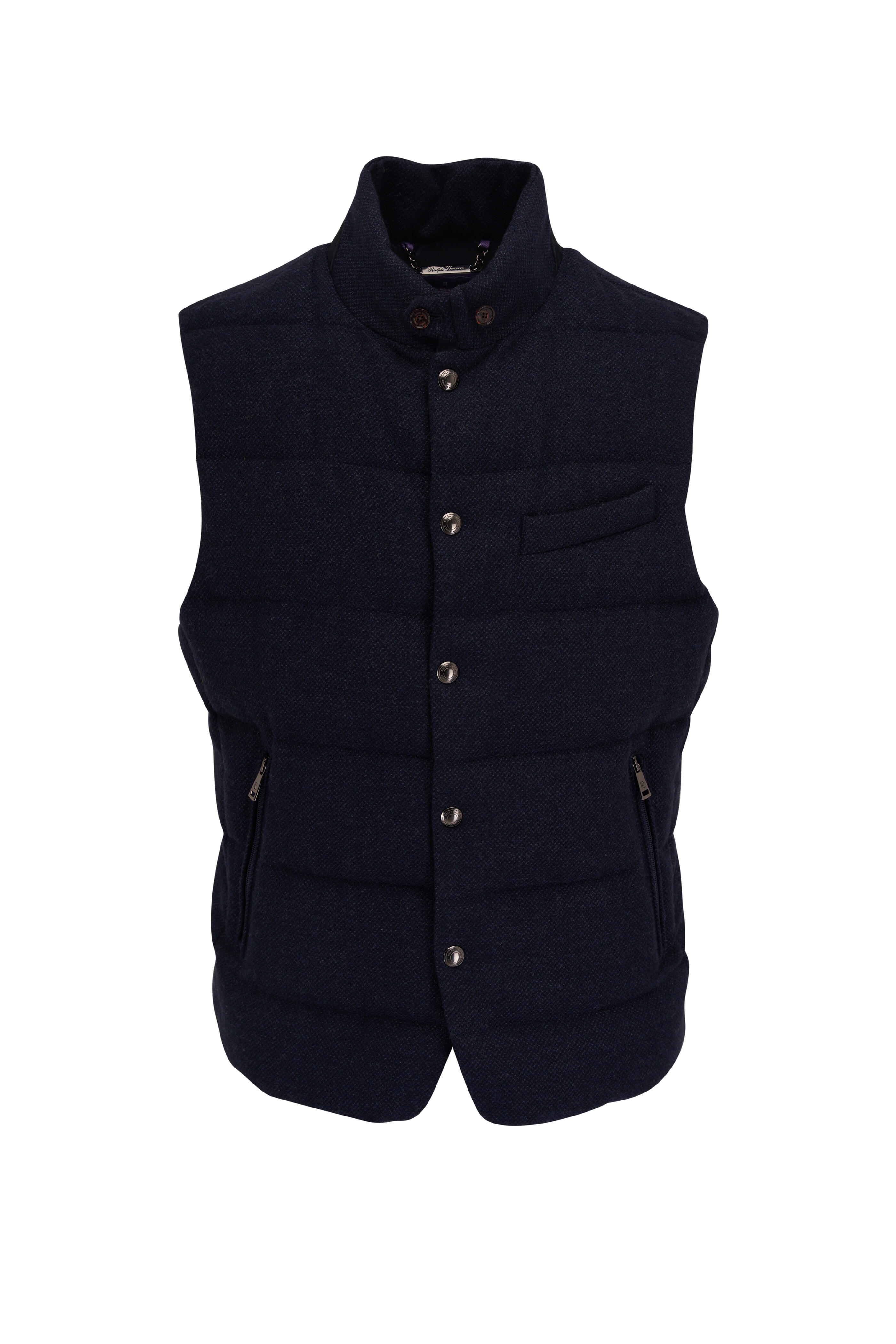 Ralph Lauren Purple Label - Whitewell Navy Wool, Linen & Silk Down Vest