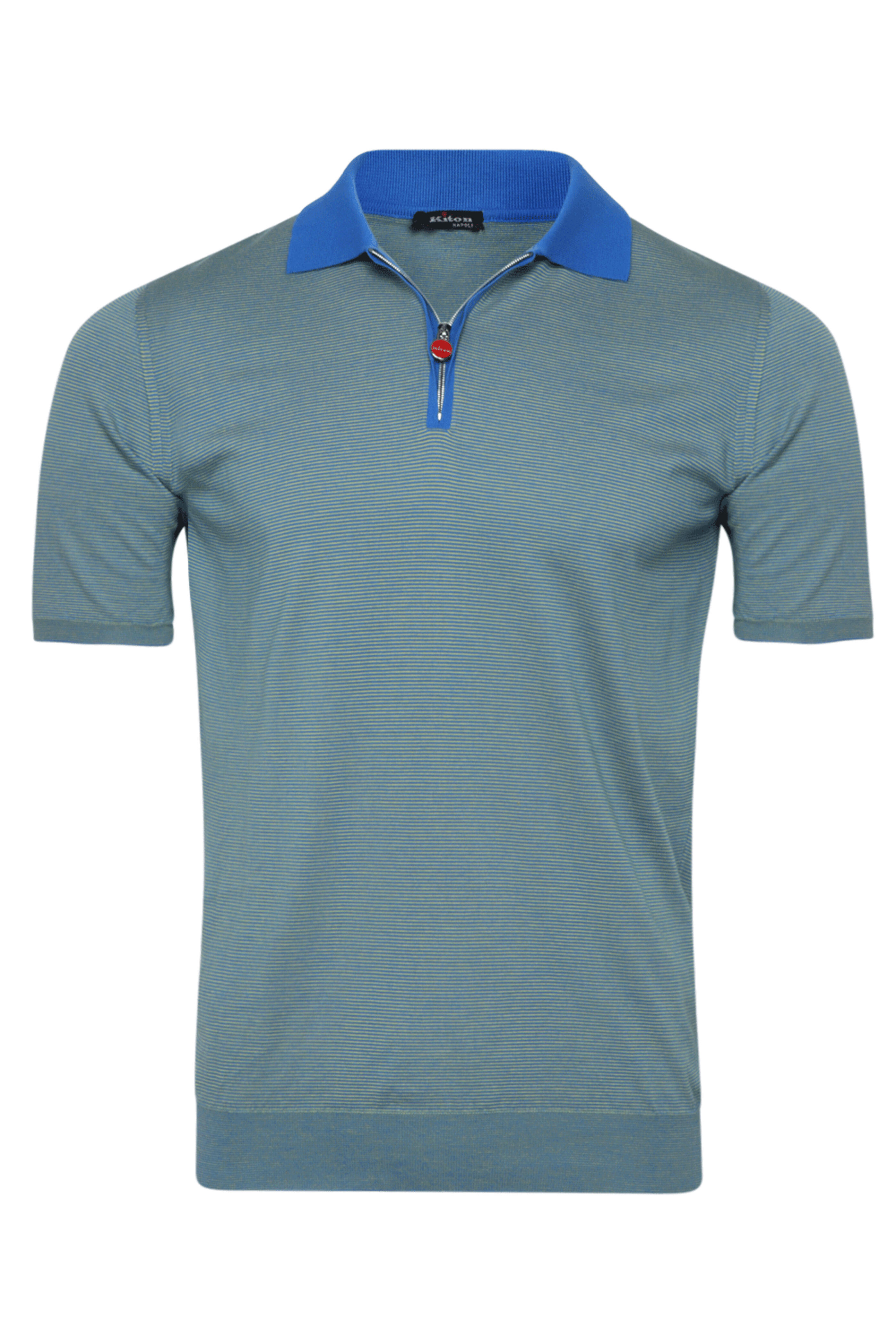 Kiton - Blue & Green Stripe Quarter Zip Polo | Mitchell Stores