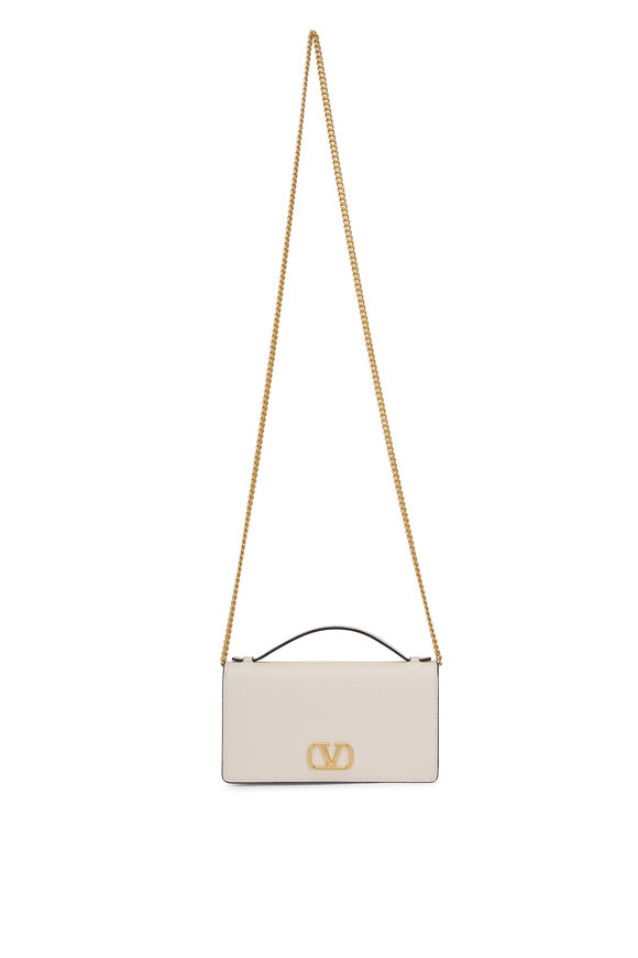 Valentino Garavani VLogo Ivory Leather Chain Crossbody Bag