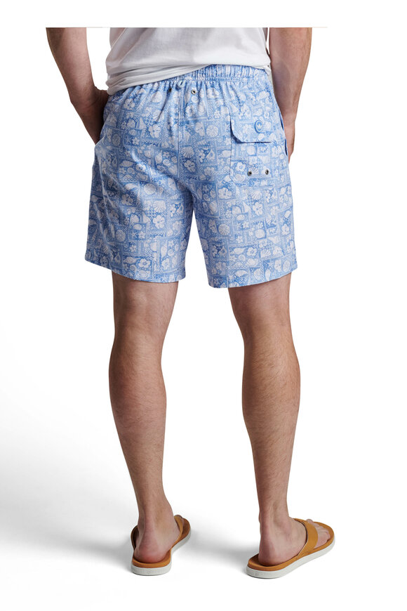 Peter Millar - Crown Blue Shell Patchwork Print Swim Trunks