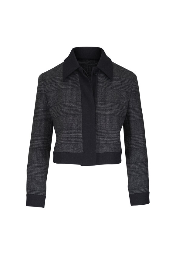Akris Lewitt Gray & Black Plaid Short Knit Jacket - view 1
