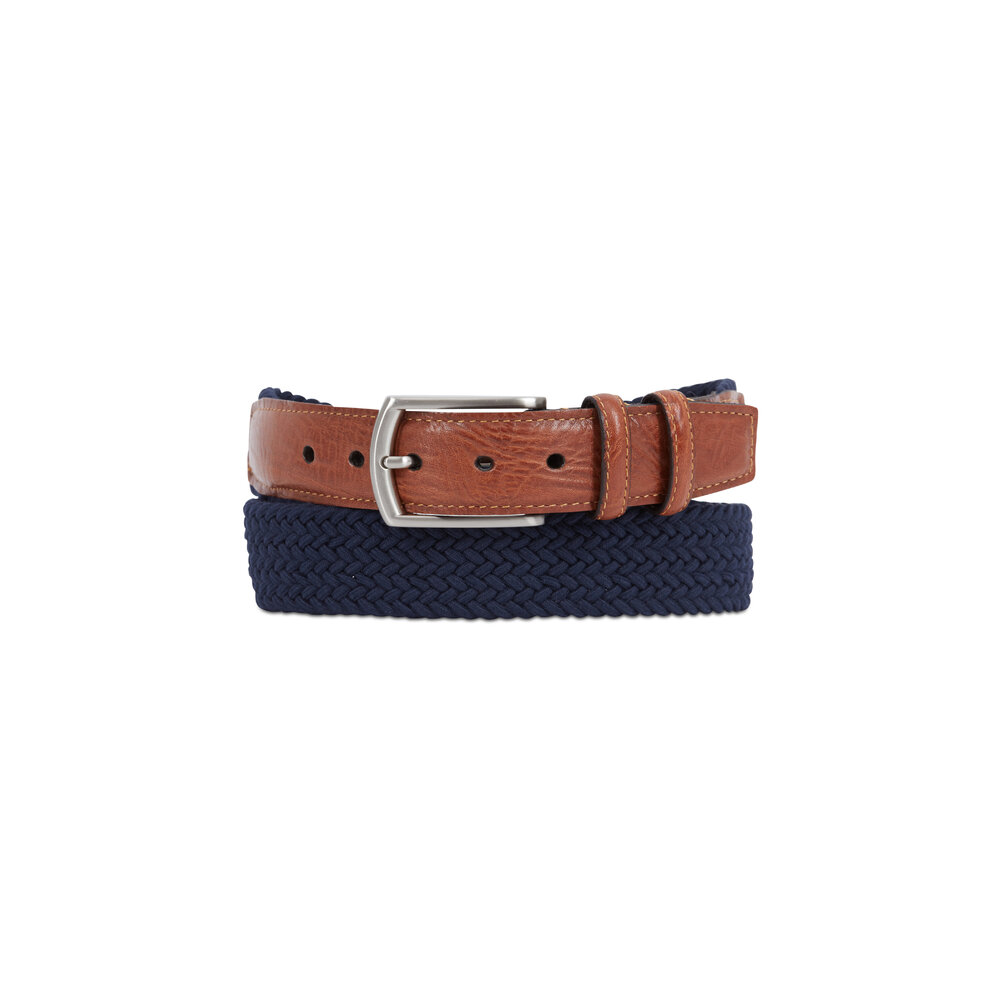 Italian Woven Cotton Stretch Belt by Torino Leather - Navy