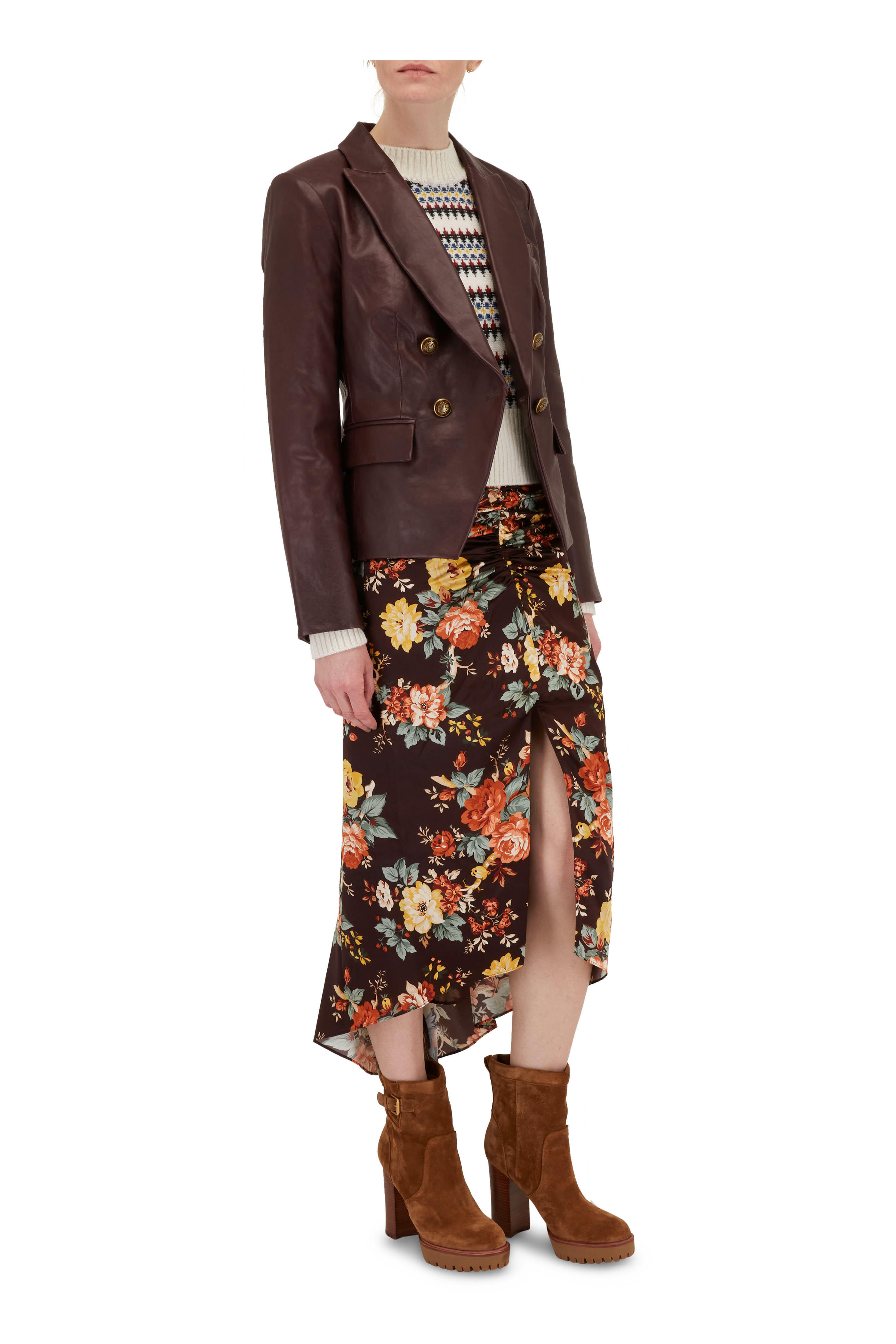 Veronica Beard - Gail Leather Solid Oxblood Dicky Jacket