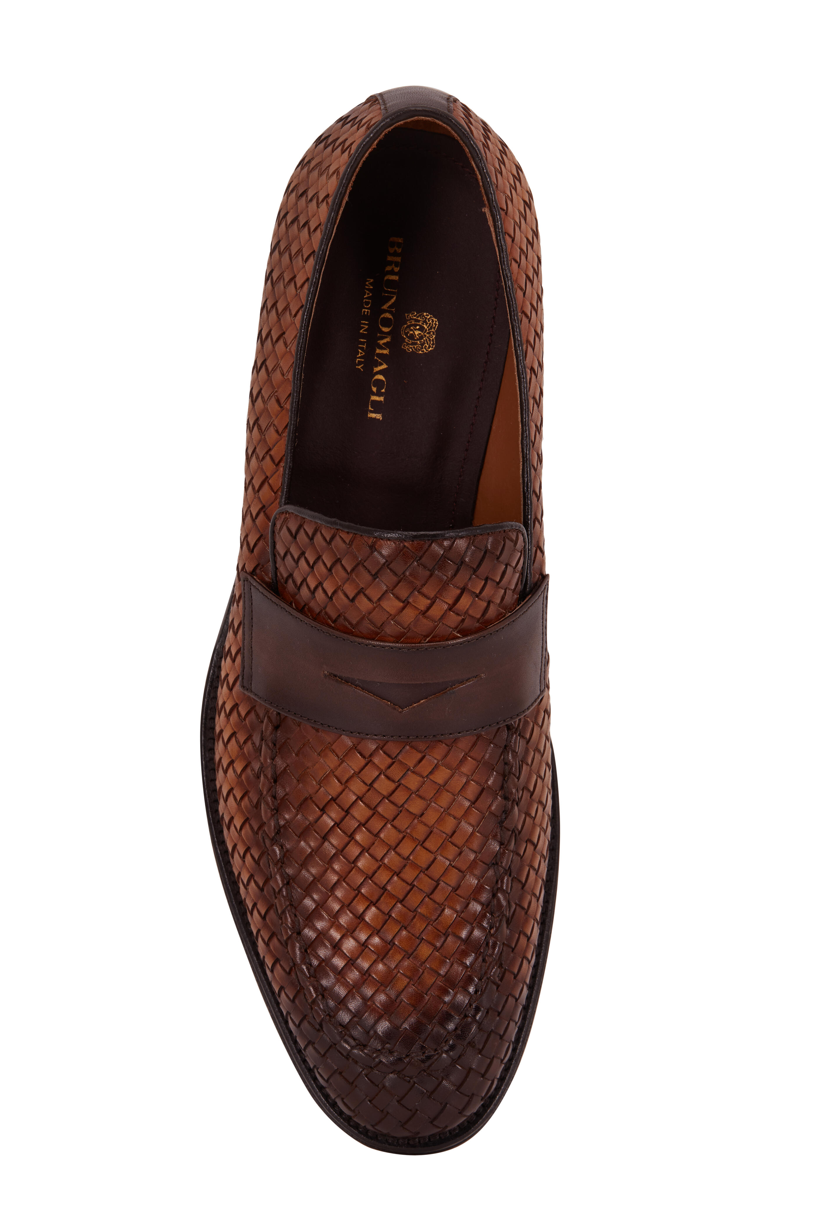 Bruno Magli Arezzio Cognac Woven Burnished Leather Loafer