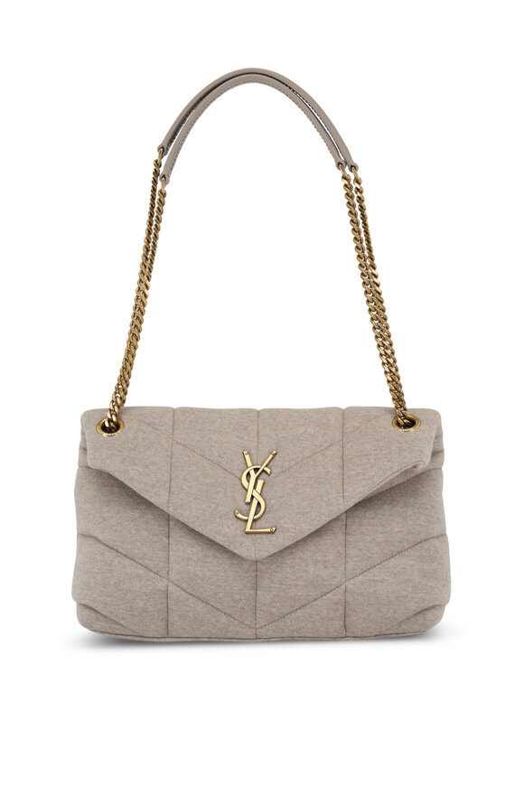 Saint Laurent Small Puffer Chalk Beige Quilted Jersey Bag