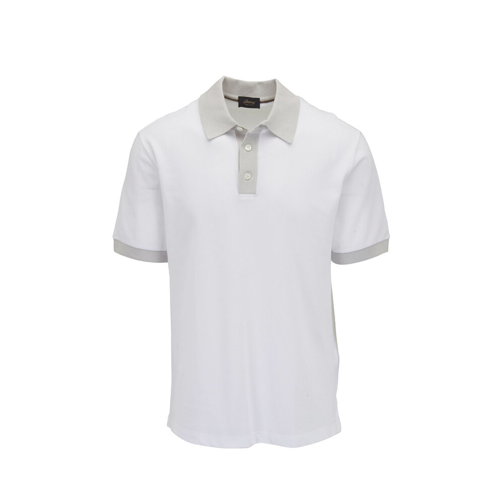 Brioni - White Piqué Tipped Polo | Mitchell Stores