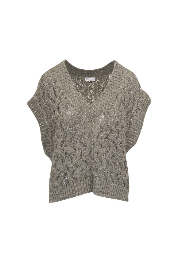 Brunello Cucinelli Rosemary Paillette Cable Knit Vest