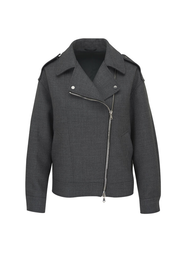 Brunello Cucinelli Charcoal Gray Wool Moto Jacket 