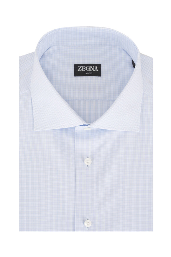 Zegna Light Blue Micro Check Sport Shirt